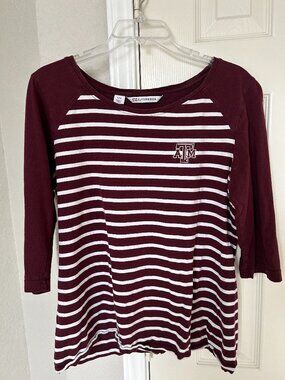 Cutter & Buck 3/4 Sleeve Maroon Striped Texas A&M Logo Women's Shirt - Large